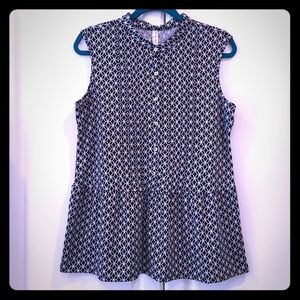 Navy & White Peplum Top